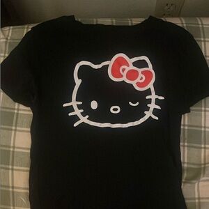 Y2K Hello Kitty Black Tee with Red Bow